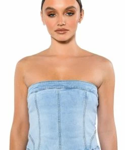 NOT YOUR AVERAGE GIRL DENIM STRAPLESS TOP