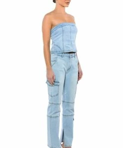 NOT YOUR AVERAGE GIRL DENIM STRAPLESS TOP -FINESSE-shop not your average girl denim strapless top light blue 3 3