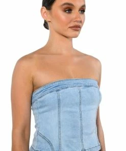 NOT YOUR AVERAGE GIRL DENIM STRAPLESS TOP -FINESSE-shop not your average girl denim strapless top light blue 4 4