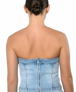 NOT YOUR AVERAGE GIRL DENIM STRAPLESS TOP -FINESSE-shop not your average girl denim strapless top light blue 6 6