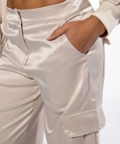 NOTHING BUT TROUBLE SATIN CARGO PANT -FINESSE-shop nothing but trouble satin cargo pant ivory 6 6