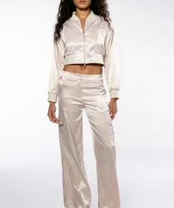 NOTHING BUT TROUBLE SATIN CARGO PANT -FINESSE-shop nothing but trouble satin cargo pant ivory 7 7