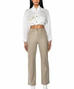 OFF DUTY FAUX LEATHER COATED STRAIGHT LEG PANT 10 OFF DUTY FAUX LEATHER COATED STRAIGHT LEG PANT -FINESSE-shop off duty faux leather coated straight leg pant light brown 3 3