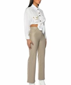 OFF DUTY FAUX LEATHER COATED STRAIGHT LEG PANT 11 OFF DUTY FAUX LEATHER COATED STRAIGHT LEG PANT -FINESSE-shop off duty faux leather coated straight leg pant light brown 4 4