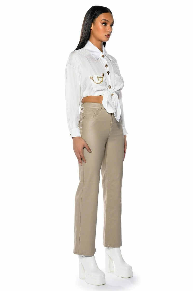 OFF DUTY FAUX LEATHER COATED STRAIGHT LEG PANT 4 OFF DUTY FAUX LEATHER COATED STRAIGHT LEG PANT - Image 4