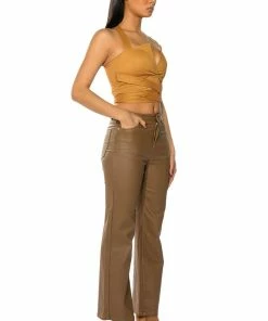OFF DUTY FLEECE LINED LEATHER LOOK COATED STRAIGHT LEG PANT 9 OFF DUTY FLEECE LINED LEATHER LOOK COATED STRAIGHT LEG PANT -FINESSE-shop off duty fleece lined leather look coated straight leg pant brown 3 3
