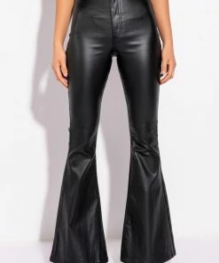 ON DUTY VEGAN LEATHER HIGH RISE FLARE PANTS -FINESSE-shop on duty vegan leather high rise flare pants black 1 1 c1