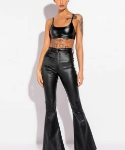 ON DUTY VEGAN LEATHER HIGH RISE FLARE PANTS -FINESSE-shop on duty vegan leather high rise flare pants black 3 3 c1