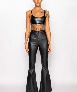 ON DUTY VEGAN LEATHER HIGH RISE FLARE PANTS -FINESSE-shop on duty vegan leather high rise flare pants black 9 9
