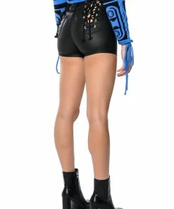 ON-DUTY VEGAN LEATHER LACE UP SHORTS WITH 4 WAY STRETCH