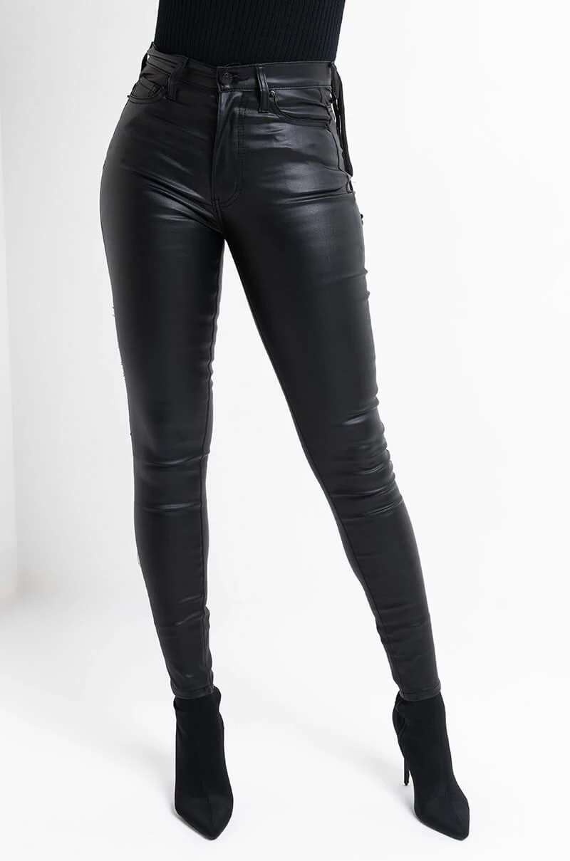 ON DUTY VEGAN LEATHER LACE UP SKINNY PANTS WITH 4 WAY STRETCH 1 ON DUTY VEGAN LEATHER LACE UP SKINNY PANTS WITH 4 WAY STRETCH