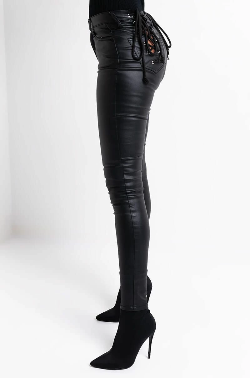 ON DUTY VEGAN LEATHER LACE UP SKINNY PANTS WITH 4 WAY STRETCH 2 ON DUTY VEGAN LEATHER LACE UP SKINNY PANTS WITH 4 WAY STRETCH - Image 2