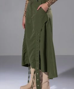 ON THE GO CINCHED OLIVE MIDI SKIRT 11 ON THE GO CINCHED OLIVE MIDI SKIRT -FINESSE-shop on the go cinched olive midi skirt olive 3 3