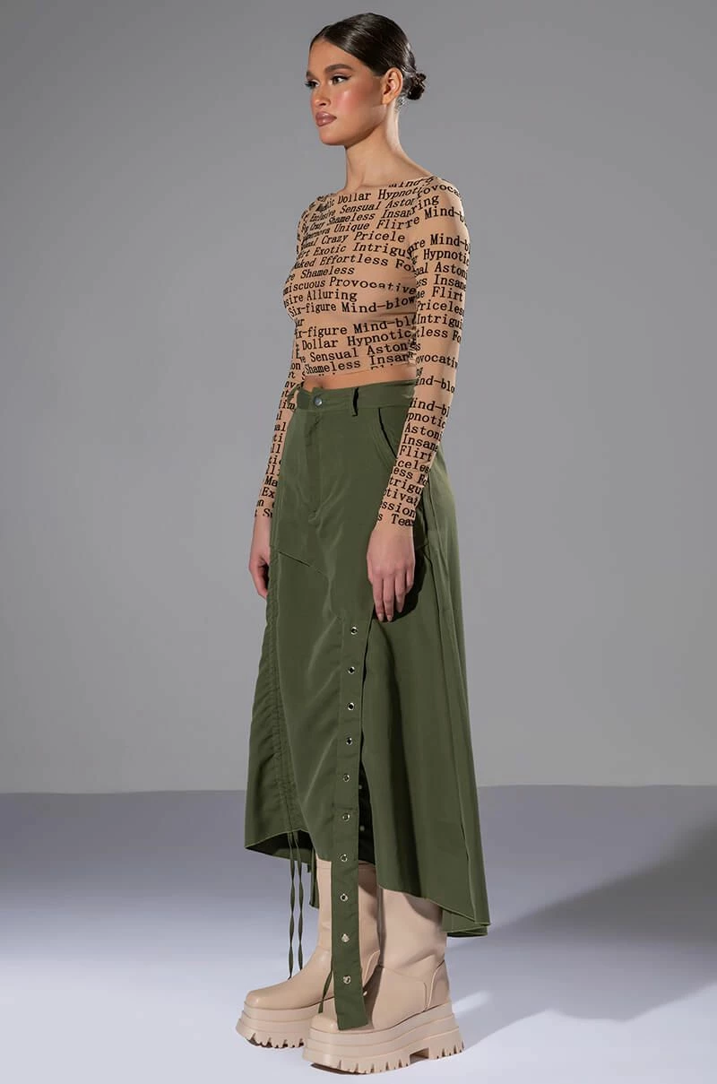 ON THE GO CINCHED OLIVE MIDI SKIRT 5 ON THE GO CINCHED OLIVE MIDI SKIRT - Image 5