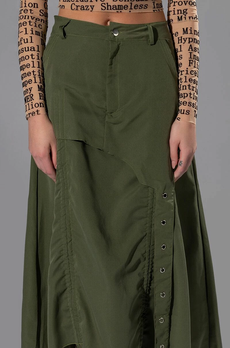 ON THE GO CINCHED OLIVE MIDI SKIRT 9 ON THE GO CINCHED OLIVE MIDI SKIRT - Image 9