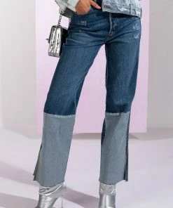 ON THE ROAD AGAIN HIGH RISE STRAIGHT LEG PATCHWORK JEANS