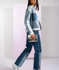 ON THE ROAD AGAIN HIGH RISE STRAIGHT LEG PATCHWORK JEANS -FINESSE-shop on the road again high rise straight leg patchwork jeans medium blue denim 3 3