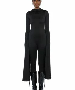 ON TOP DRAMATIC SLEEVE CATSUIT -FINESSE-shop on top dramatic sleeve catsuit black 5 5