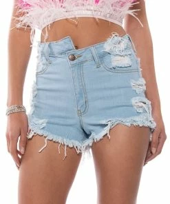 OPPOSITE DIRECTION HIGH WAISTED DENIM SHORTS -FINESSE-shop opposite direction high waisted denim shorts light blue denim 3 3 c1 c1