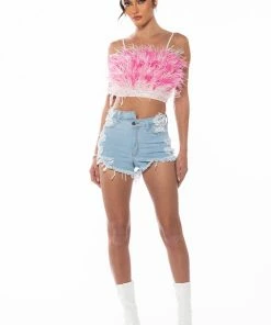 OPPOSITE DIRECTION HIGH WAISTED DENIM SHORTS -FINESSE-shop opposite direction high waisted denim shorts light blue denim 4 4 c1 c1