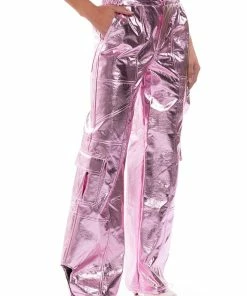 FINESSE-shop -FINESSE-shop out of this world metallic cargo pants pink 2 2