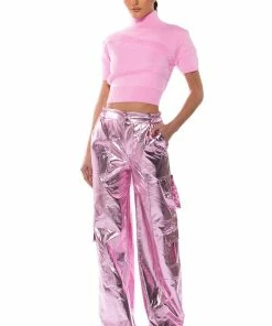 OUT OF THIS WORLD METALLIC CARGO PANTS -FINESSE-shop out of this world metallic cargo pants pink 3 3