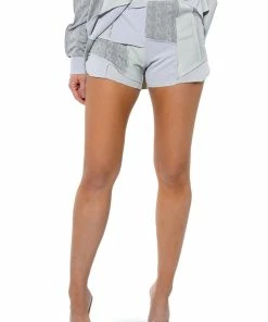 PATCHWORK SHADES OF GREY FAUX LEATHER SHORTS