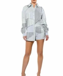 PATCHWORK SHADES OF GREY FAUX LEATHER SHORTS -FINESSE-shop patchwork shades of grey faux leather shorts grey multi 3 3