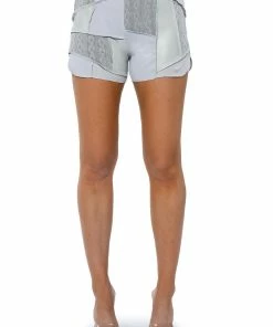 PATCHWORK SHADES OF GREY FAUX LEATHER SHORTS -FINESSE-shop patchwork shades of grey faux leather shorts grey multi 4 4
