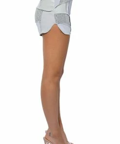 PATCHWORK SHADES OF GREY FAUX LEATHER SHORTS -FINESSE-shop patchwork shades of grey faux leather shorts grey multi 5 5