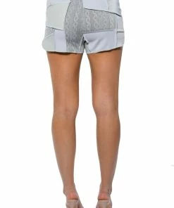 PATCHWORK SHADES OF GREY FAUX LEATHER SHORTS -FINESSE-shop patchwork shades of grey faux leather shorts grey multi 6 6