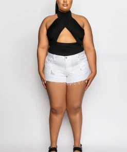 PLUS BELLA VITA DISTRESSED DENIM SHORT -FINESSE-shop plus bella vita distressed denim short white denim 8 8