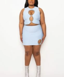 PLUS DRESS ME UP BANDAGE RHINESTONE MINI SKIRT -FINESSE-shop plus dress me up bandage rhinestone mini skirt light blue 9 9