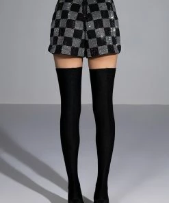 POP STAR CHECKERED RHINESTONE SHORT -FINESSE-shop pop star checkered rhinestone short black white 9 9
