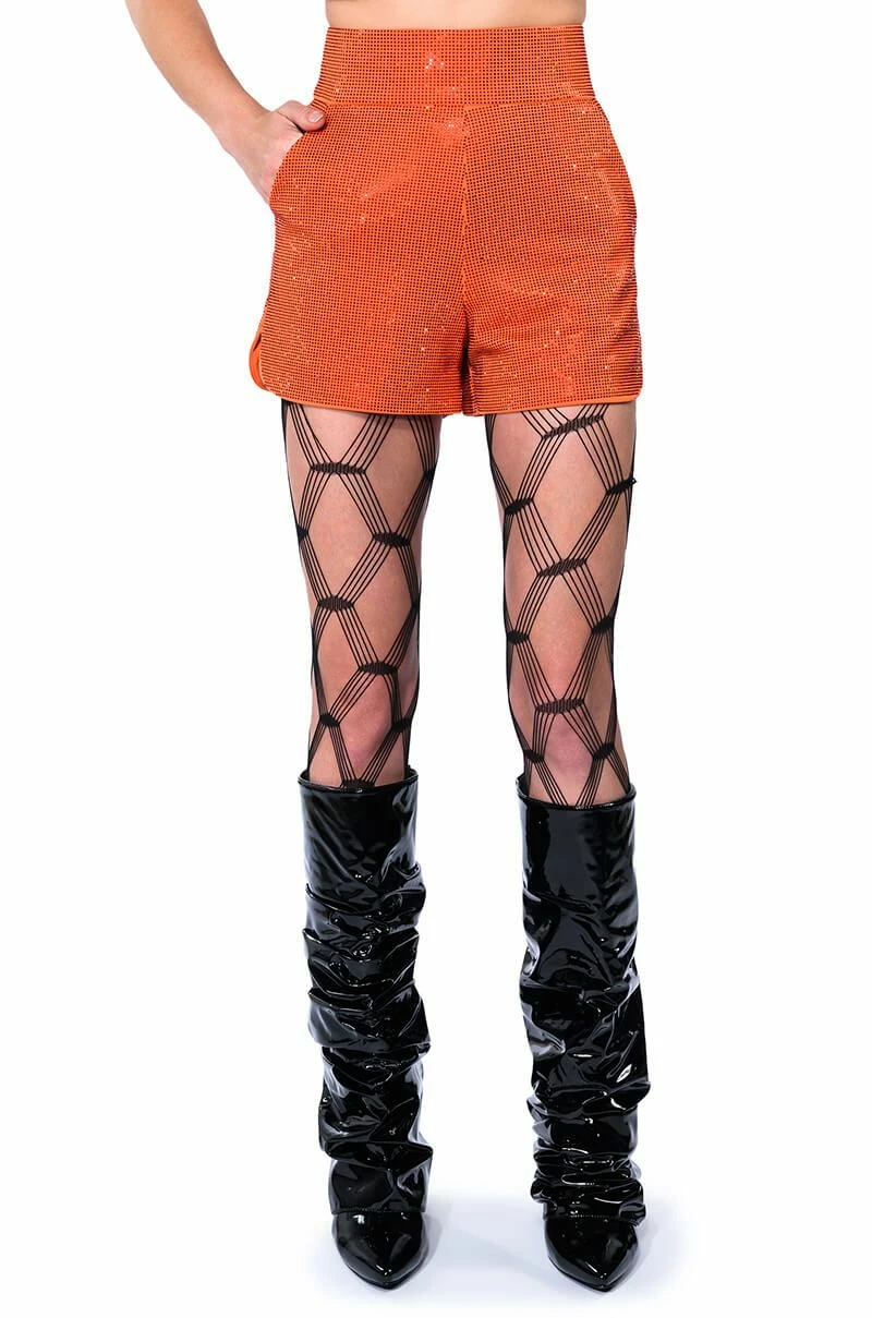 POP STAR SHINE BRIGHT RHINESTONE HOT SHORT IN ORANGE 5 POP STAR SHINE BRIGHT RHINESTONE HOT SHORT IN ORANGE - Image 5