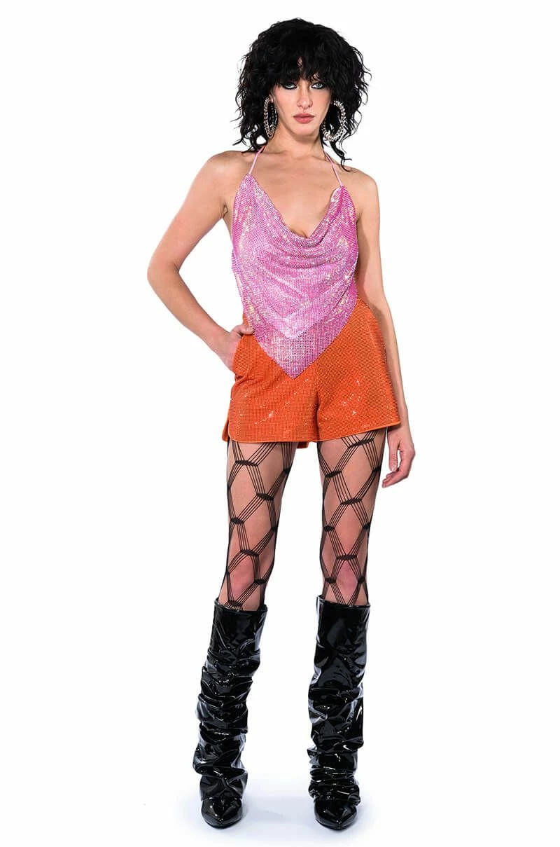 POP STAR SHINE BRIGHT RHINESTONE HOT SHORT IN ORANGE 7 POP STAR SHINE BRIGHT RHINESTONE HOT SHORT IN ORANGE - Image 7