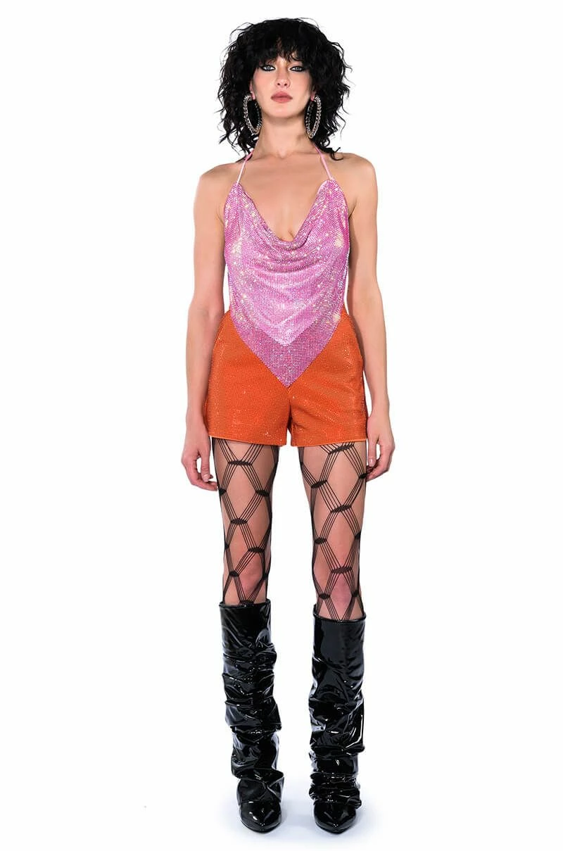 POP STAR SHINE BRIGHT RHINESTONE HOT SHORT IN ORANGE 8 POP STAR SHINE BRIGHT RHINESTONE HOT SHORT IN ORANGE - Image 8