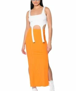 PRETTY GIRL DOUBLE SLIT MAXI SKIRT 9 PRETTY GIRL DOUBLE SLIT MAXI SKIRT -FINESSE-shop pretty girl double slit maxi skirt orange 3 3