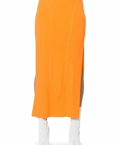PRETTY GIRL DOUBLE SLIT MAXI SKIRT 10 PRETTY GIRL DOUBLE SLIT MAXI SKIRT -FINESSE-shop pretty girl double slit maxi skirt orange 4 4