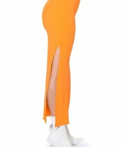 PRETTY GIRL DOUBLE SLIT MAXI SKIRT 11 PRETTY GIRL DOUBLE SLIT MAXI SKIRT -FINESSE-shop pretty girl double slit maxi skirt orange 5 5