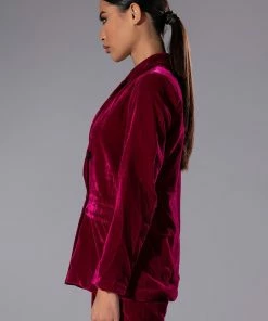 PRETTY IN VELVET DOUBLE BREASTED BLAZER -FINESSE-shop pretty in velvet double breasted blazer fuchsia 3 3