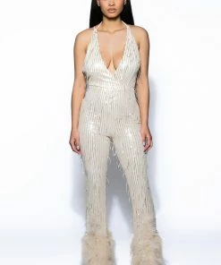 PRINCESS GENOVIA FEATHER DETAIL JUMPSUIT -FINESSE-shop princess genovia feather detail jumpsuit champagne 4 4