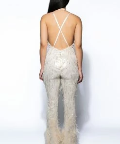 PRINCESS GENOVIA FEATHER DETAIL JUMPSUIT -FINESSE-shop princess genovia feather detail jumpsuit champagne 6 6