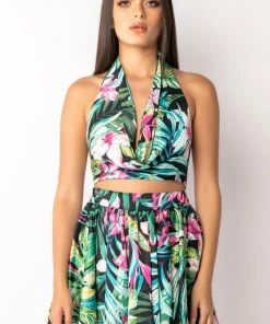 QUALITY TIME FLORAL HALTER TOP -FINESSE-shop quality time floral halter top black multi 4 4