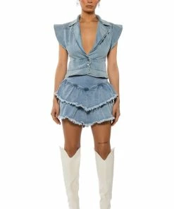 QUE BAILES CON MIGO DENIM LAYERED MINI SKIRT 12 QUE BAILES CON MIGO DENIM LAYERED MINI SKIRT -FINESSE-shop que bailes con migo denim layered mini skirt light blue denim 4 4
