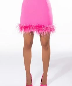 RAISE YOUR GLASS FEATHER TRIM MINI SKIRT -FINESSE-shop raise your glass feather trim mini skirt pink 7 7