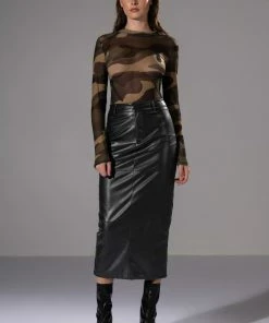 REAL TALK FAUX LEATHER MIDI SKIRT -FINESSE-shop real talk faux leather midi skirt black 3 3