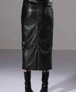 REAL TALK FAUX LEATHER MIDI SKIRT -FINESSE-shop real talk faux leather midi skirt black 7 7