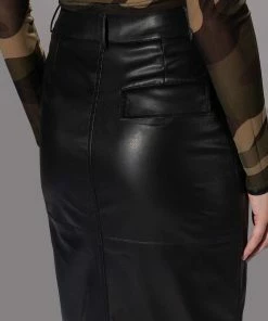 REAL TALK FAUX LEATHER MIDI SKIRT -FINESSE-shop real talk faux leather midi skirt black 8 8