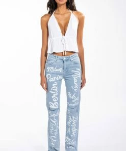 REPRESENT HIGH RISE STRAIGHT LEG JEAN -FINESSE-shop represent high rise straight leg jean light blue denim 9 9